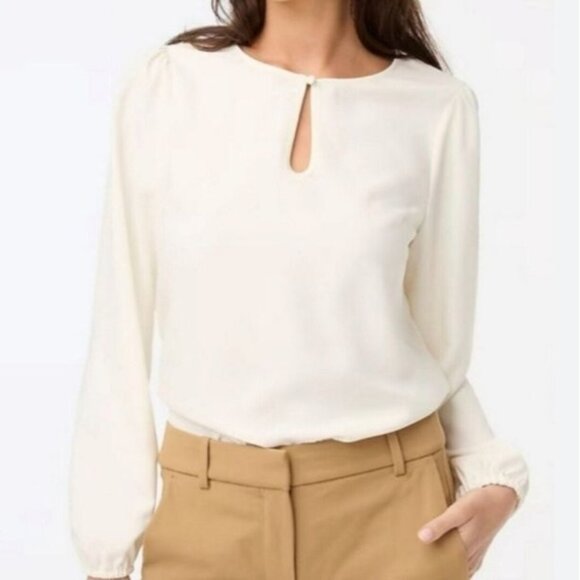 J Crew Long Sleeve Blouse Womens Medium Cream New Keyhole Neck New WOT - Picture 1 of 11